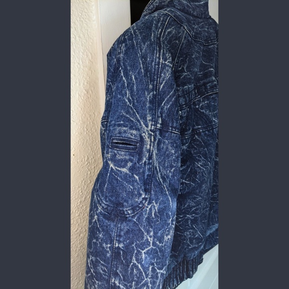 IZZI Acid Wash Denim Bomber Jacket Medium Vintage 80s Grunge - Picture 12 of 14